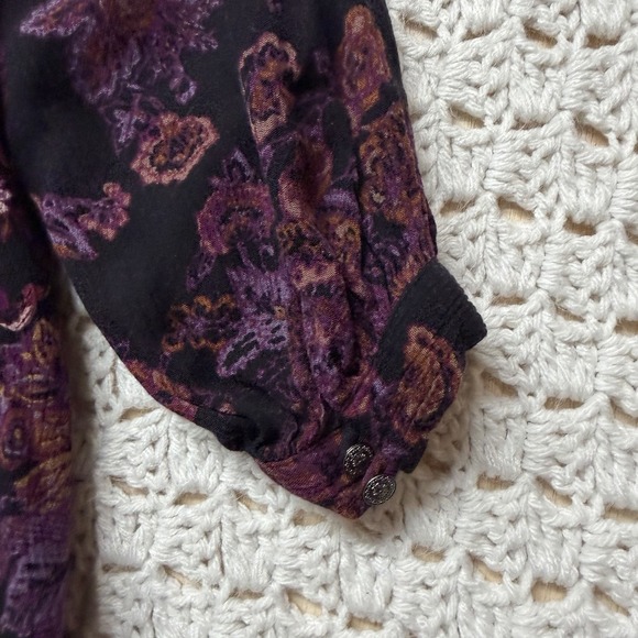 Free People Mini Tunic Dress Women Size XS Lucky Loosey Black Floral Tassel Tie - Picture 13 of 14